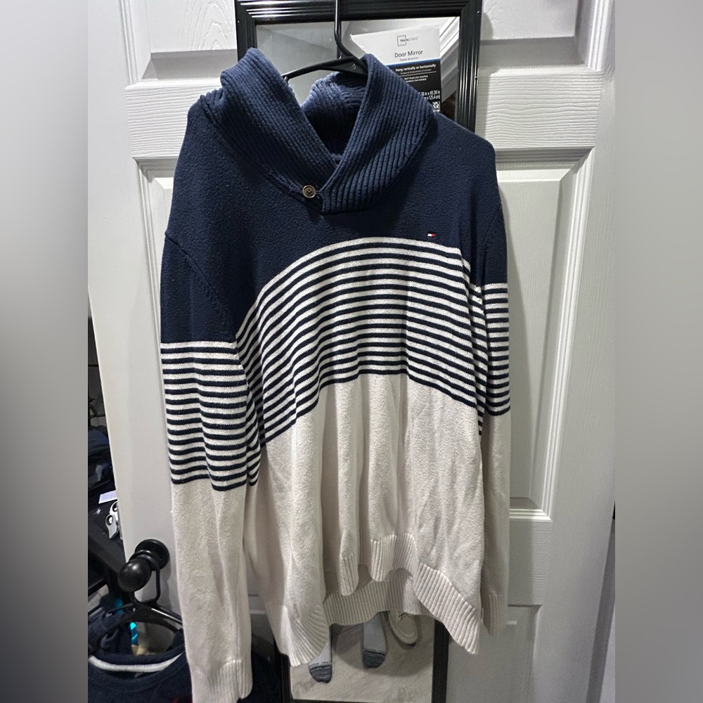 Tommy Hilfiger Navy and White Striped Sweater